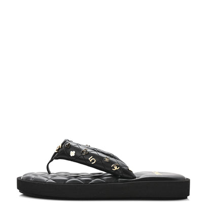 Chanel Lambskin Quilted Padded Charms Thong Sandals 37 Black 1 of 7