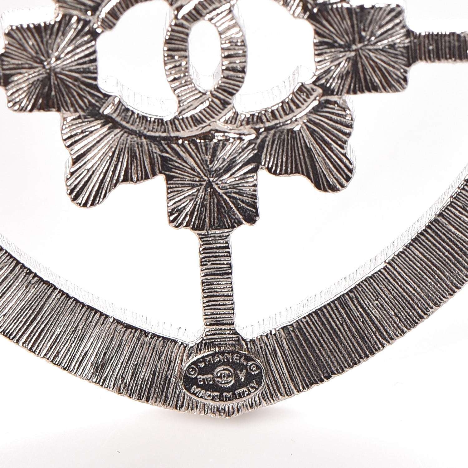 Chanel Swarovski Baguette Crystal CC Shield Brooch Silver 4 of 5