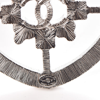 Chanel Swarovski Baguette Crystal CC Shield Brooch Silver 4 of 5