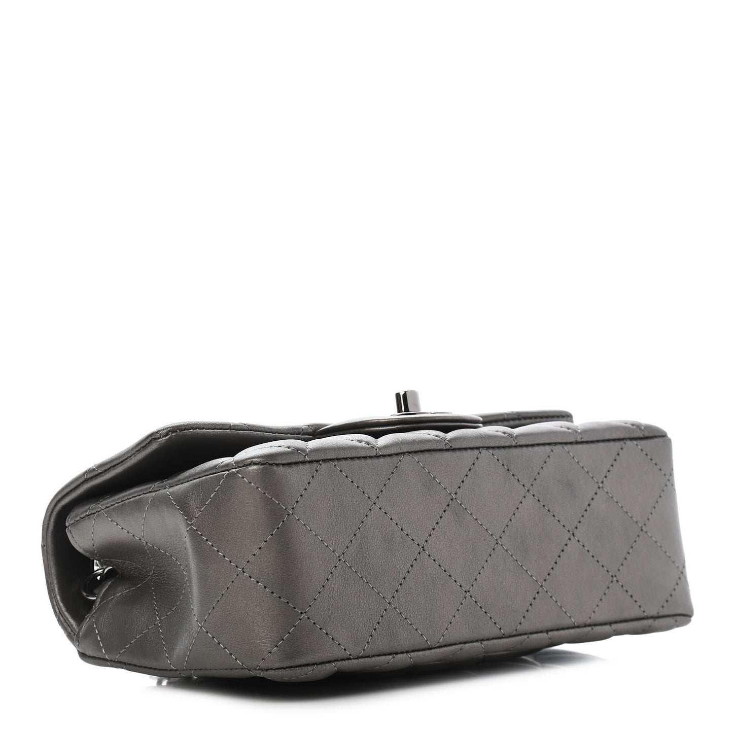 Metallic Lambskin Quilted Mini Rectangular Flap Dark Grey