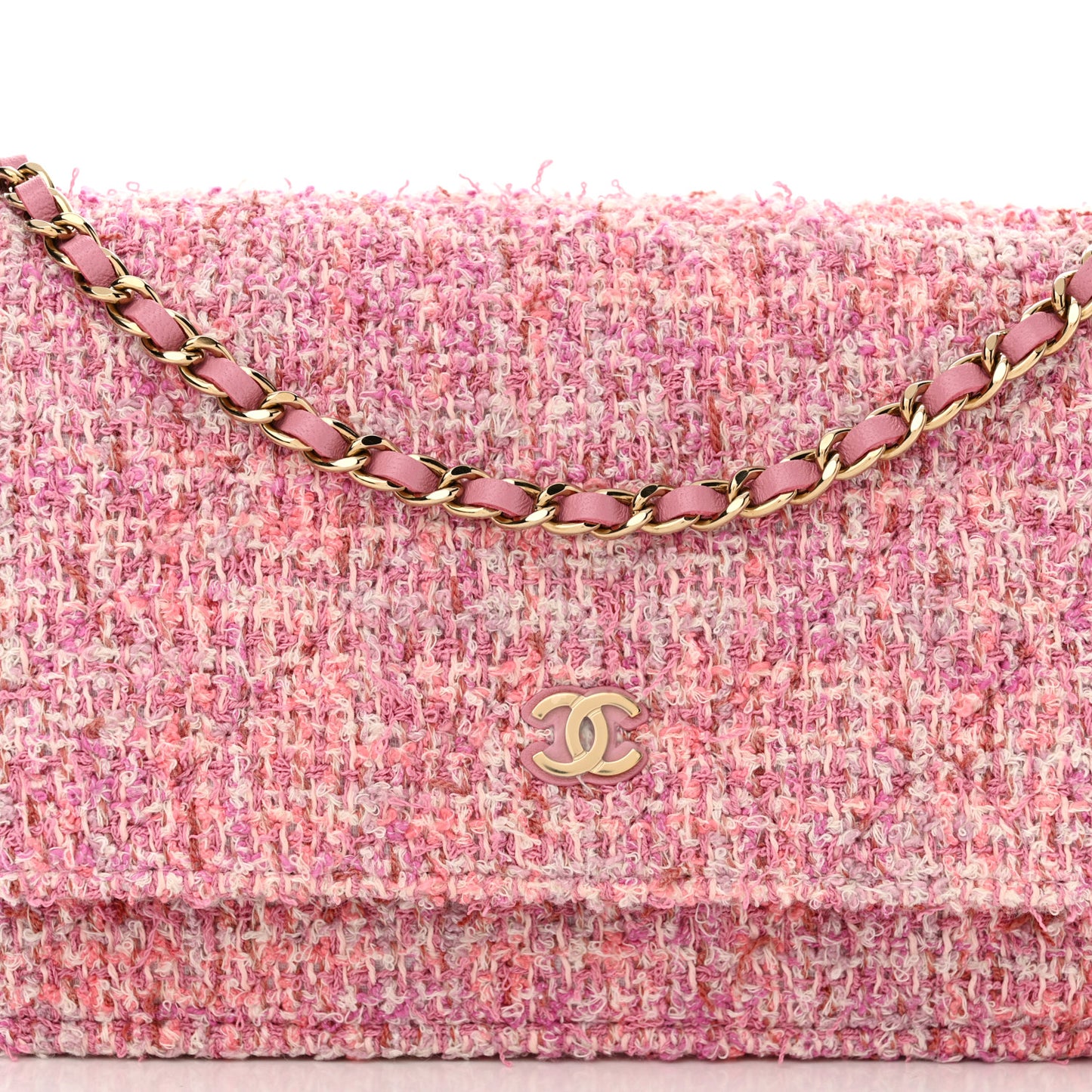 Tweed Quilted Wallet On Chain WOC Pink