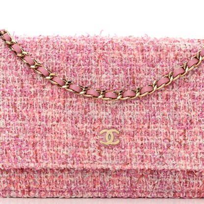 Chanel Tweed Quilted Wallet On Chain WOC Pink 9 of 12