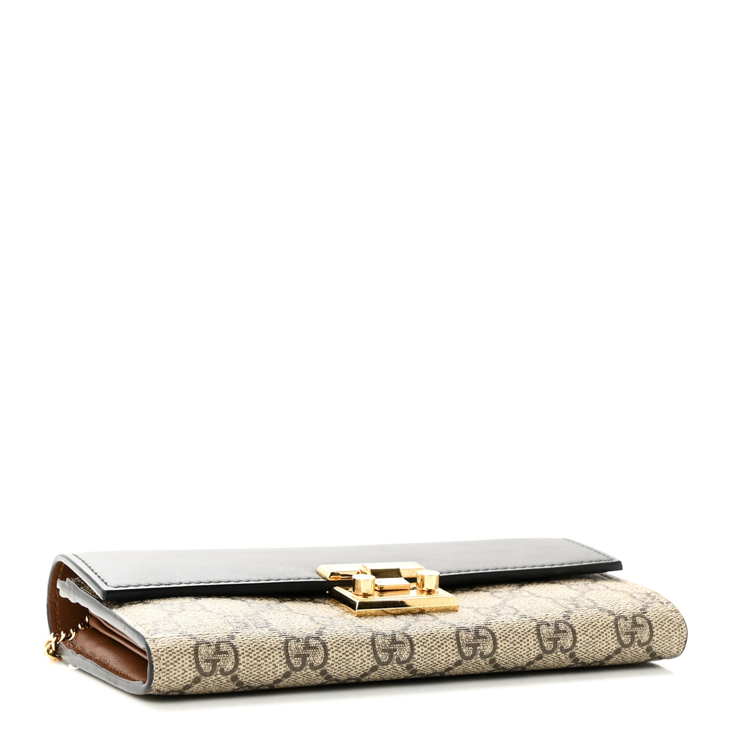 GG Supreme Monogram Moon Calfskin Padlock Continental Chain Wallet Beige Ebony Black