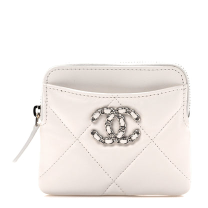 Chanel Lambskin Quilted Chanel 19 Zip Card Holder Wallet White 1 of 7