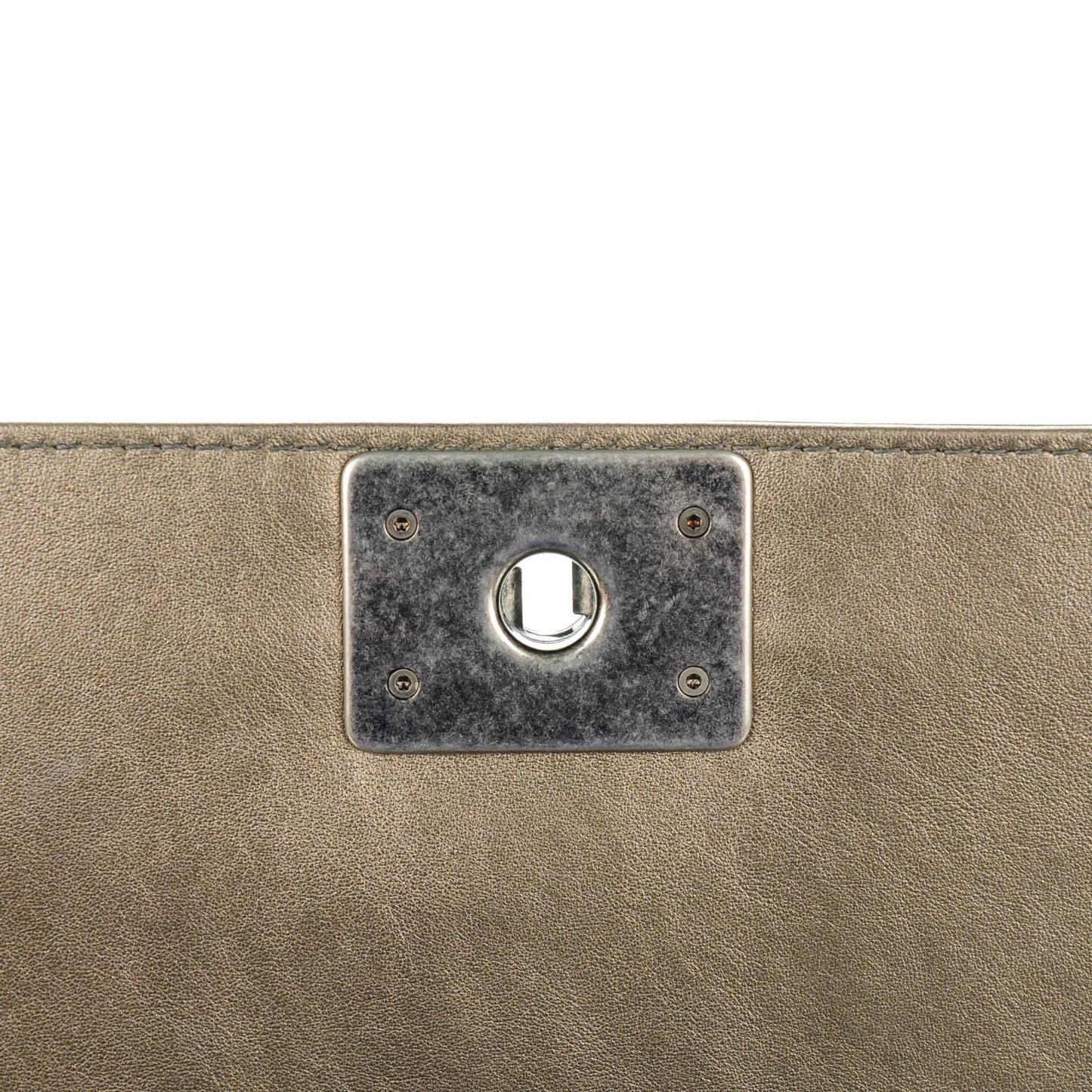 Metallic Lambskin Perforated New Medium Boy Flap Dark Silver