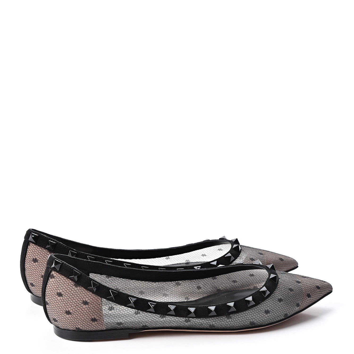 Valentino Garavani Mesh Point d'Esprit Rockstud Ballerina Flats 39 Black 4 of 9