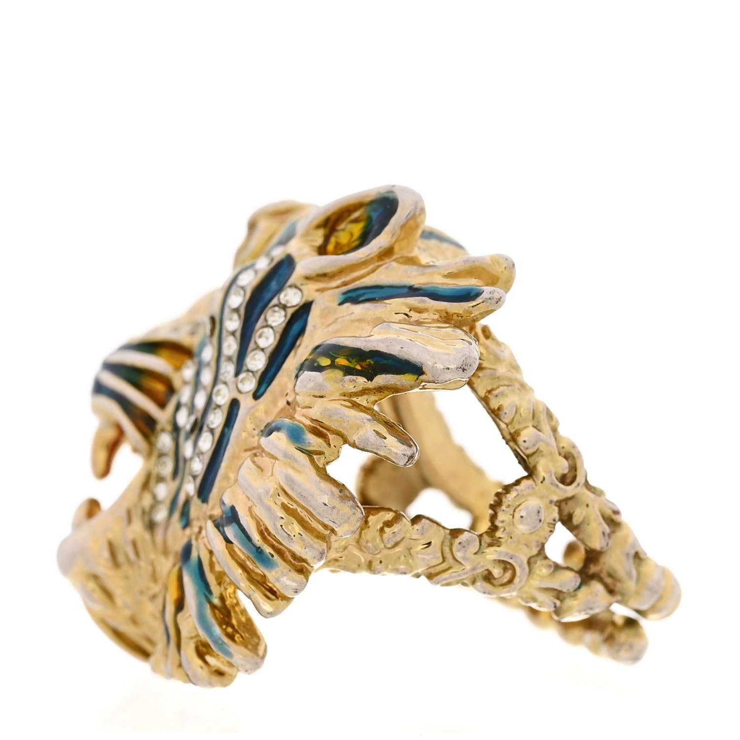 Gucci Metal Crystal Lion Head Ring XS Aged Gold Multicolor 3 of 8