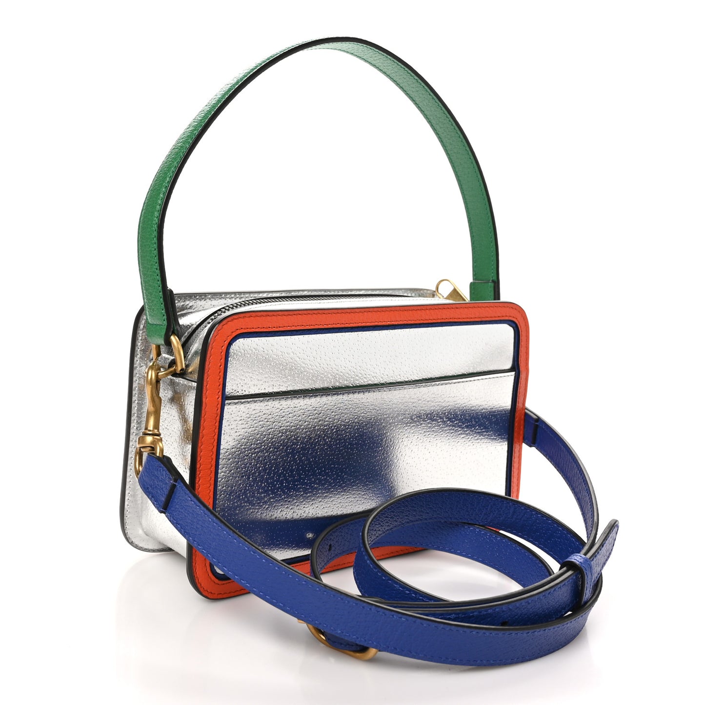 Laminated Textured Dollar Calfskin Good Game Interlocking G Top Handle Shoulder Bag Silver