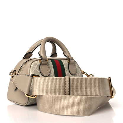 Gucci GG Supreme Monogram Textured Dollar Calfskin Web Mini Ophidia Top Handle Bowler Bag Beige Mystic White Oatmeal 2 of 9