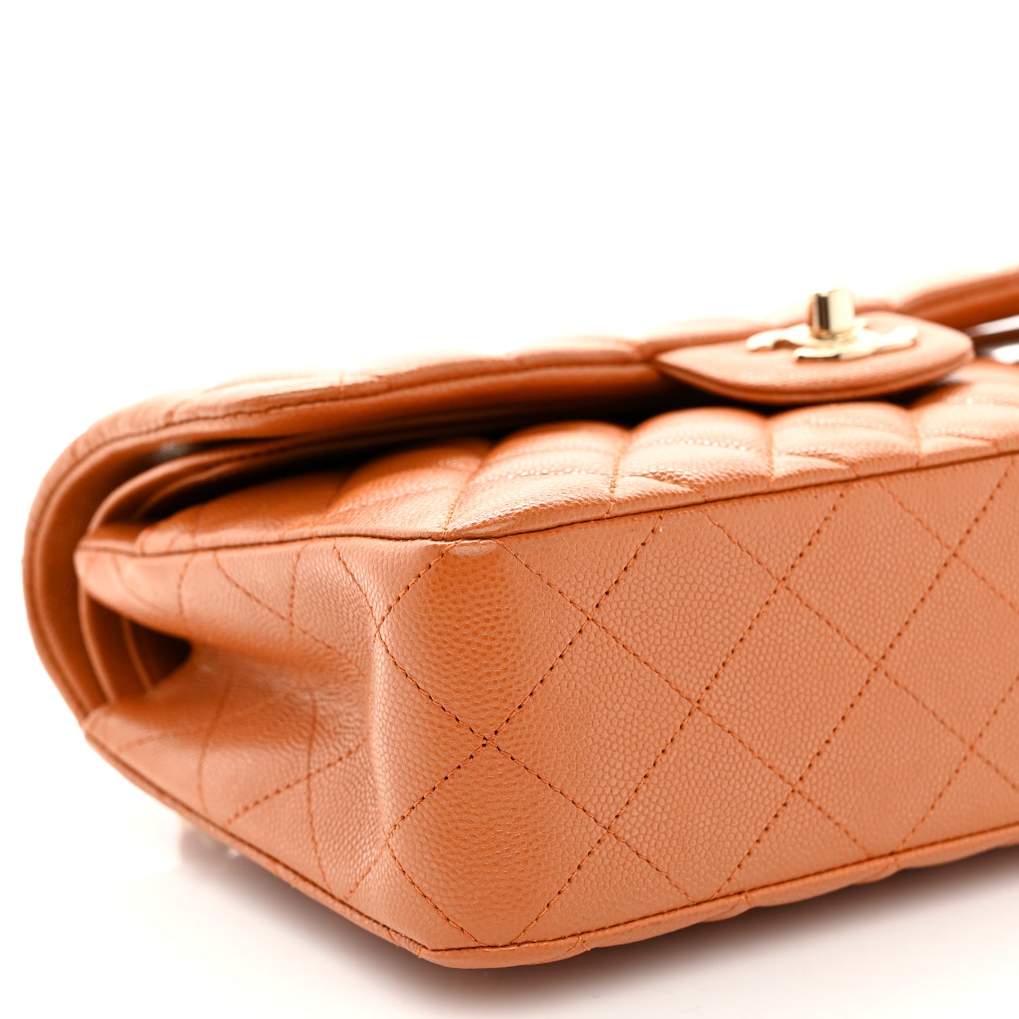 Caviar Quilted Small Double Flap Light Brown