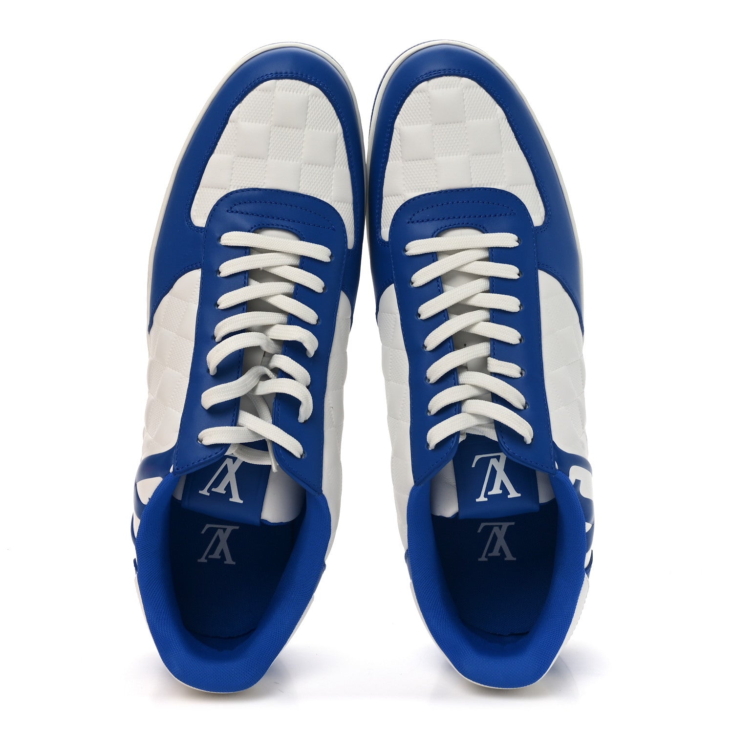 Louis Vuitton Calfskin Maxi Damier Mens Rivoli Sneakers 11 Blue White 2 of 11