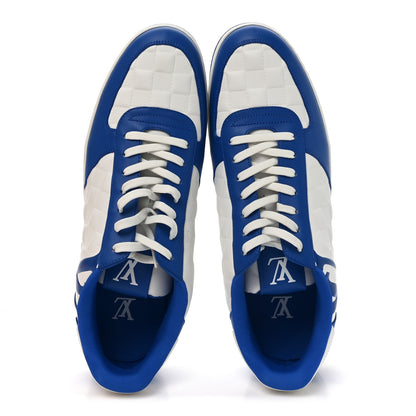 Louis Vuitton Calfskin Maxi Damier Mens Rivoli Sneakers 11 Blue White 2 of 11