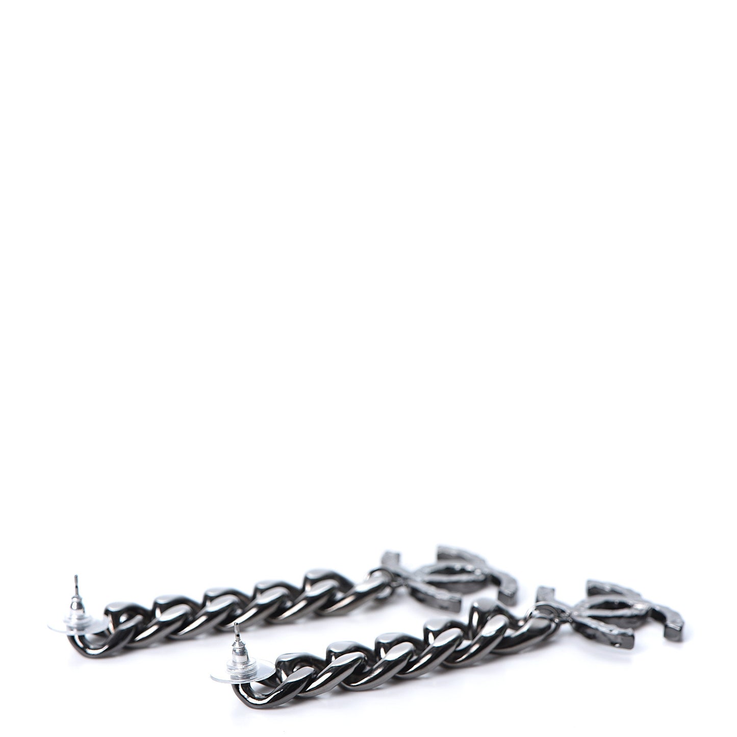 Metal CC Pick Drop Earrings Ruthenium