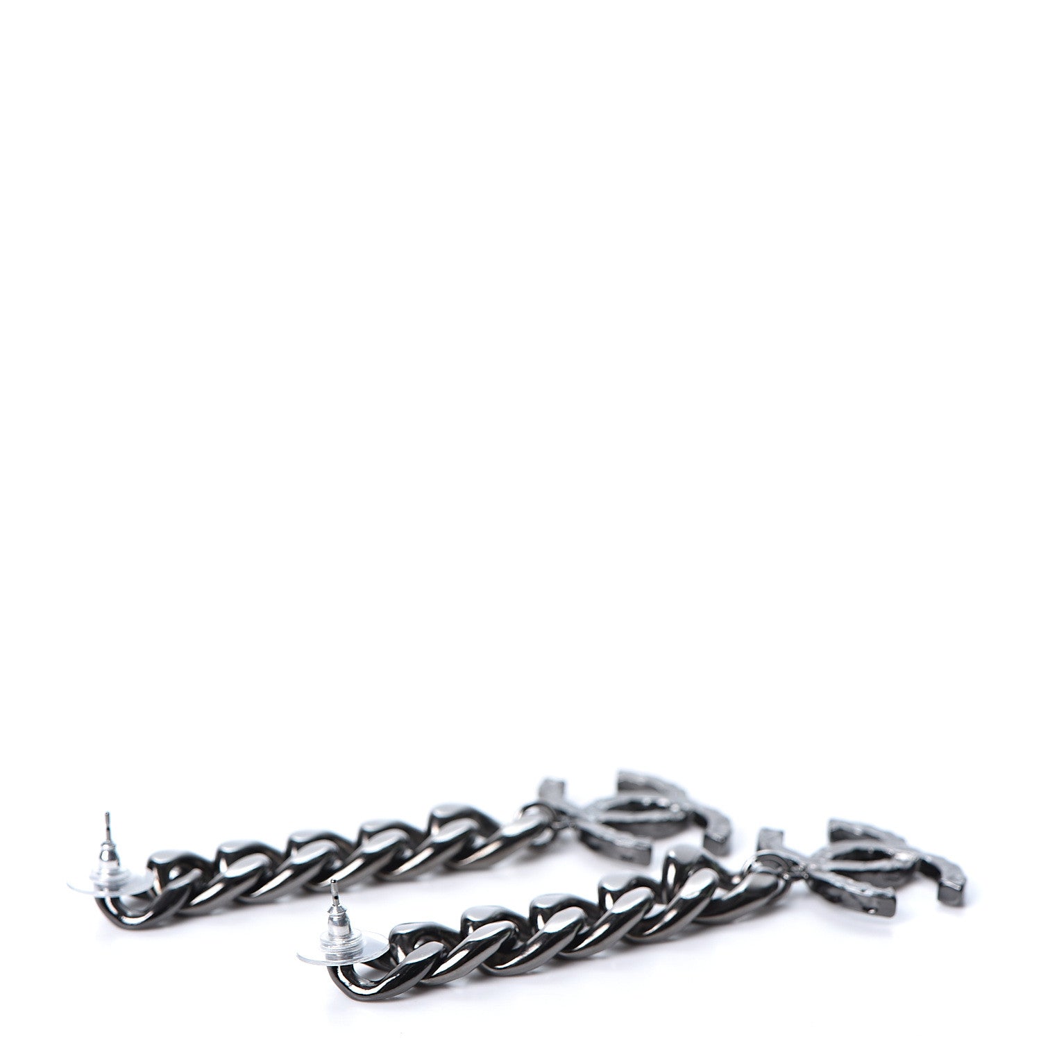 Chanel Metal CC Pick Drop Earrings Ruthenium 3 of 5