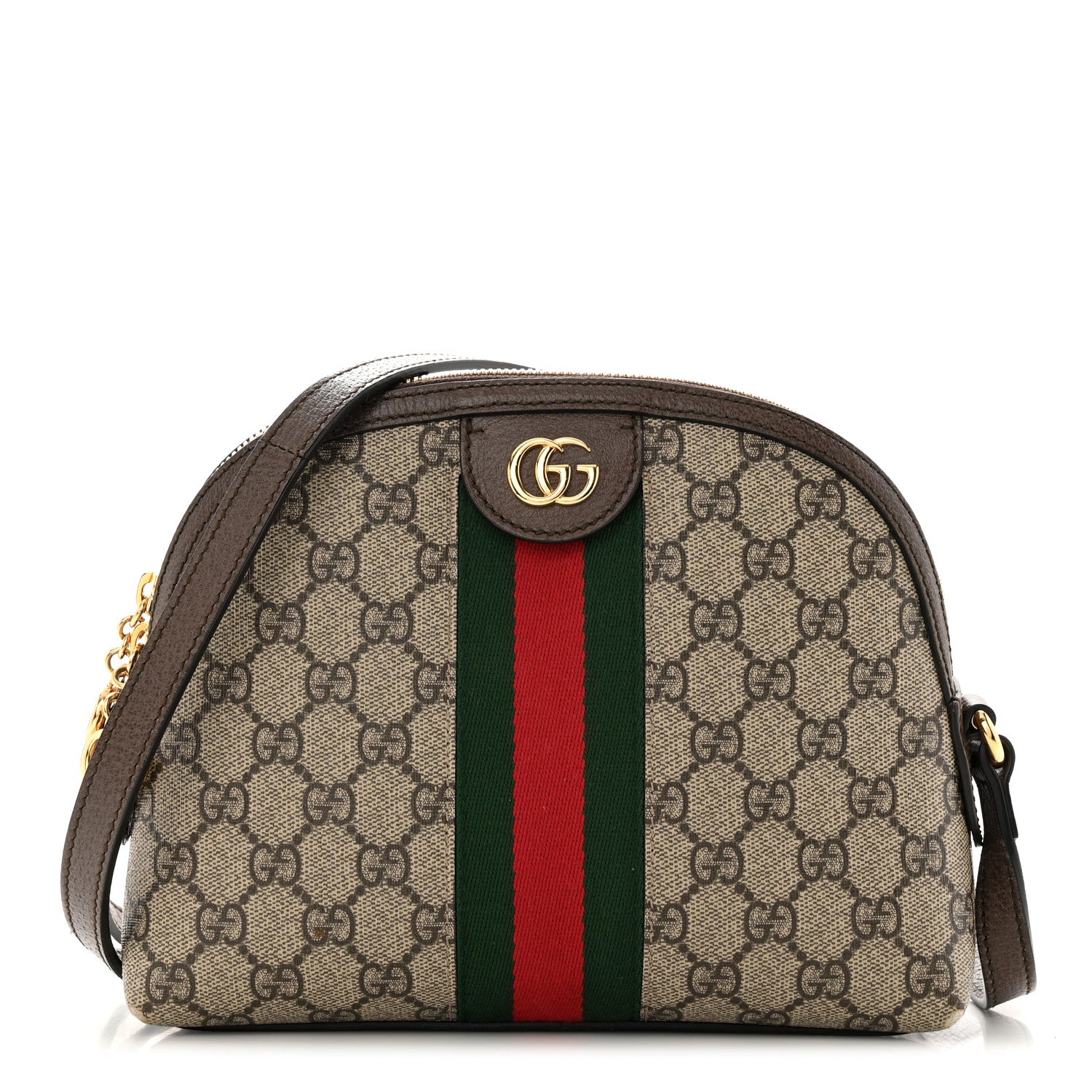 Gucci GG Supreme Monogram Textured Dollar Calfskin Web Small Ophidia Dome Shoulder Bag Beige Ebony New Acero 1 of 13