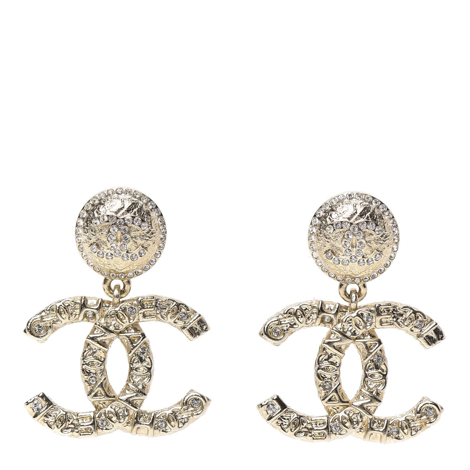Chanel Crystal CC Drop Earrings Gold 1 of 5