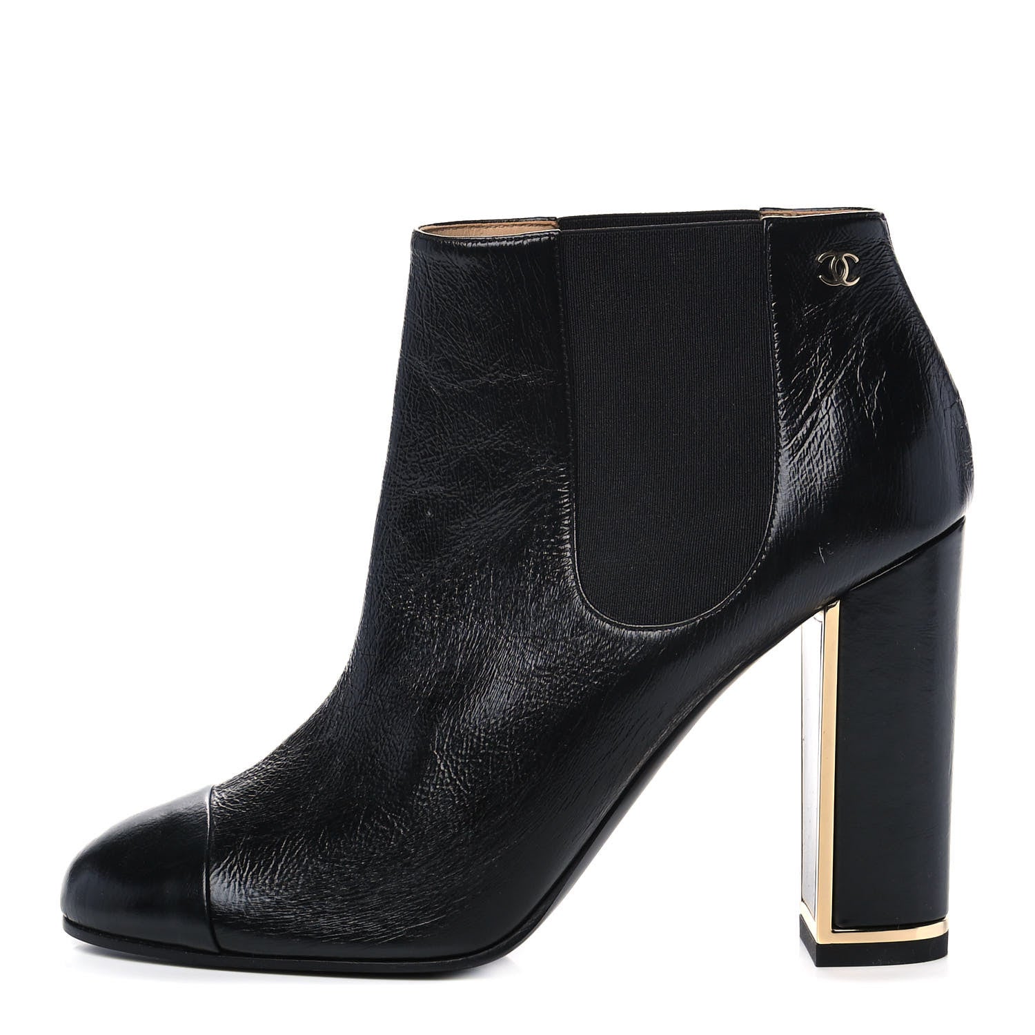 Chanel Crinkled Calfskin Cap Toe CC Short Ankle Boots 37.5 Black 1 of 11