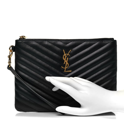 Saint Laurent Calfskin Matelasse Chevron Monogram A5 Wristlet Black 3 of 9