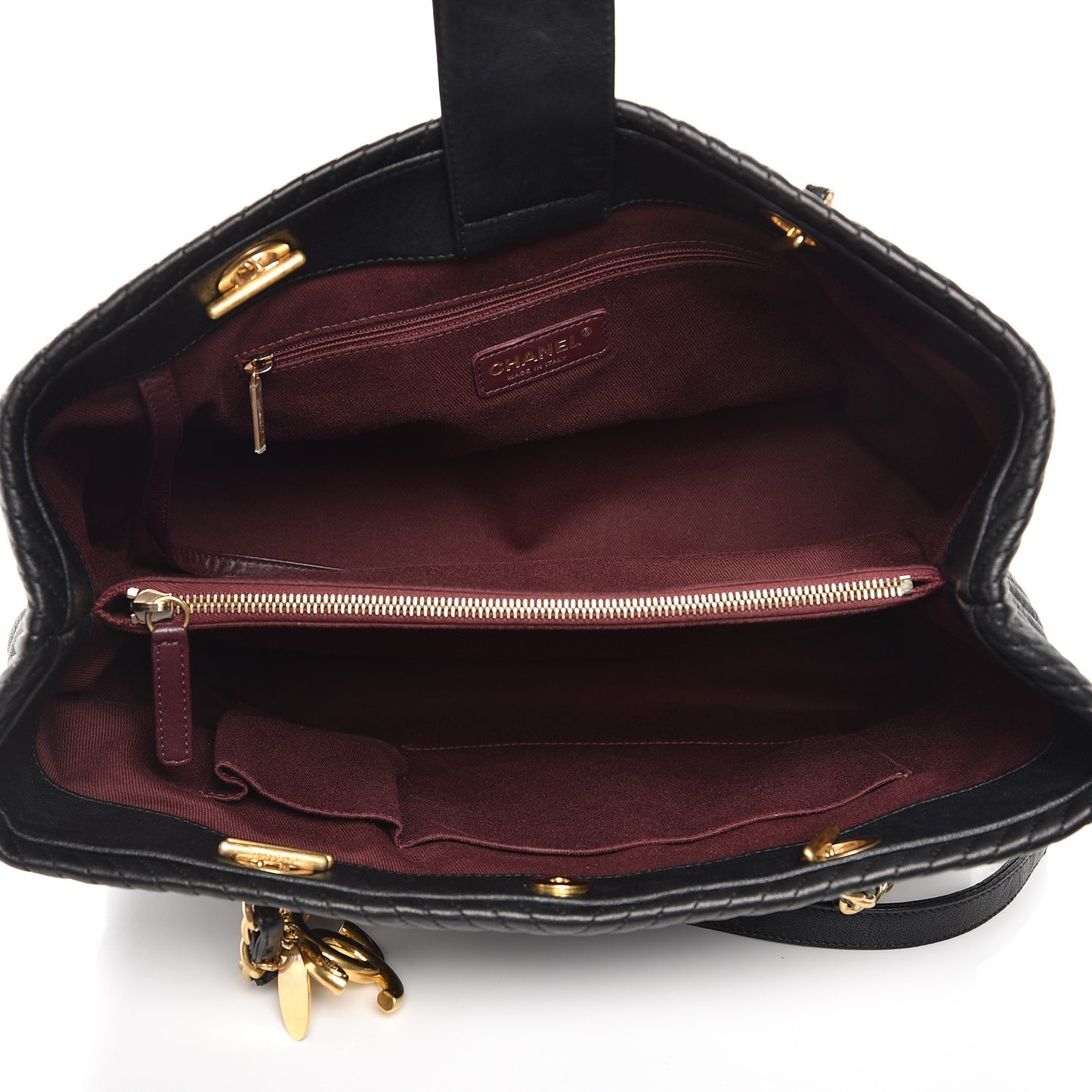 Wrinkled Lambskin Chevron Quilted Large Surpique Tote Black