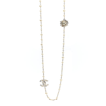 Chanel Pearl Crystal CC Snowfall Long Necklace Gold 1 of 7