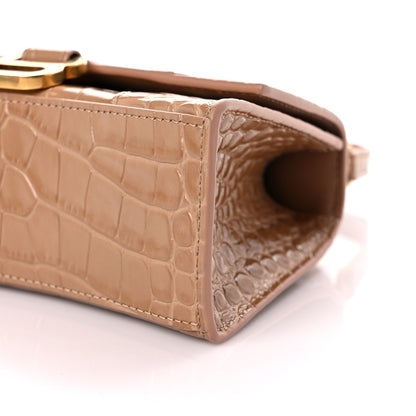 Balenciaga Shiny Calfskin Crocodile Embossed Hourglass Top Handle Bag XS Nude Beige 10 of 15