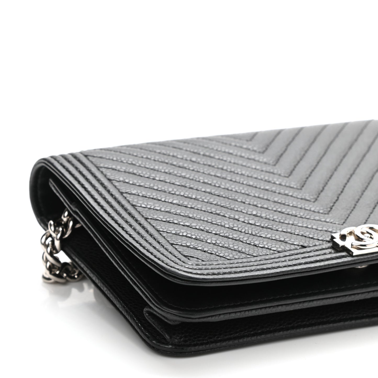 Caviar Chevron Quilted Boy Wallet On Chain WOC Black