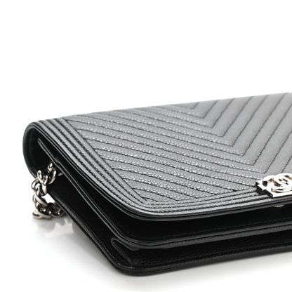 Chanel Caviar Chevron Quilted Boy Wallet On Chain WOC Black 10 of 13