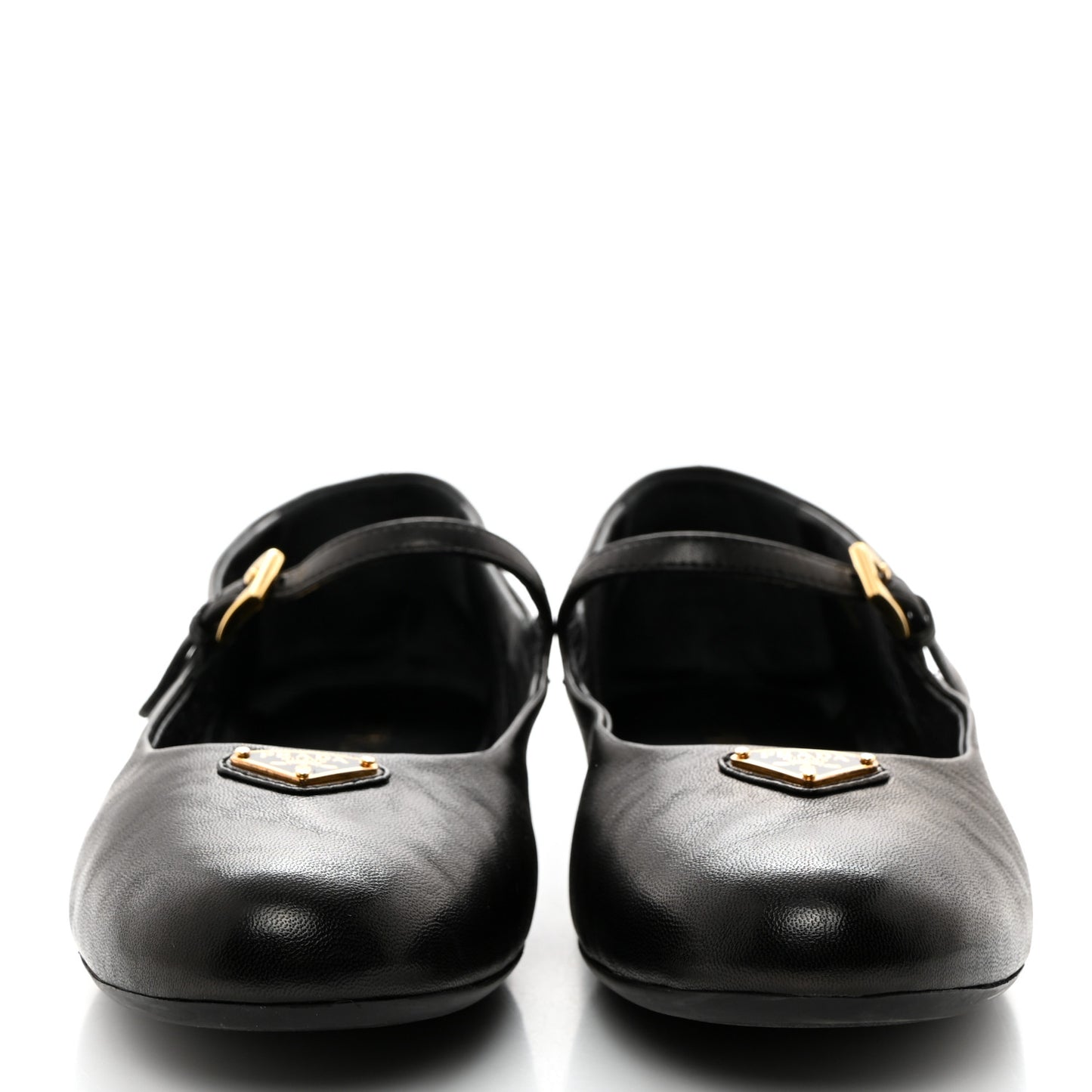Nappa Metal Triangle Logo Ballet Flats 39 Black