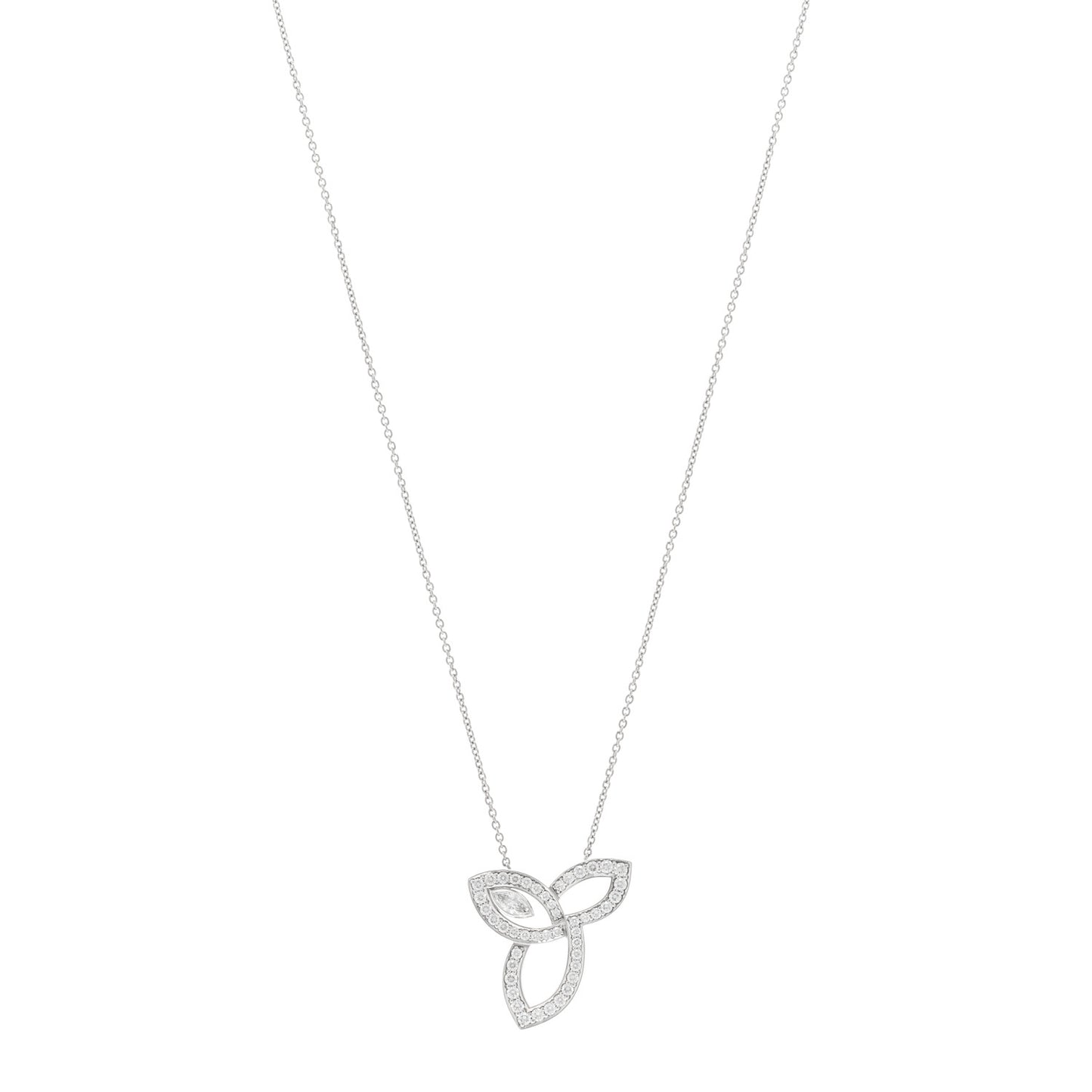 Platinum Diamond Lily Cluster Pendant Necklace