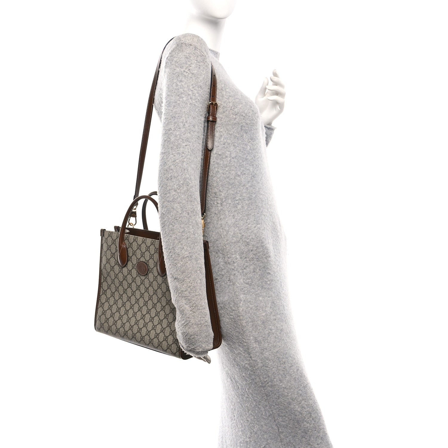 Gucci GG Supreme Monogram Azalea Calfskin Small Retro Interlocking G Tote Bag Beige Ebony Brown Sugar 2 of 12