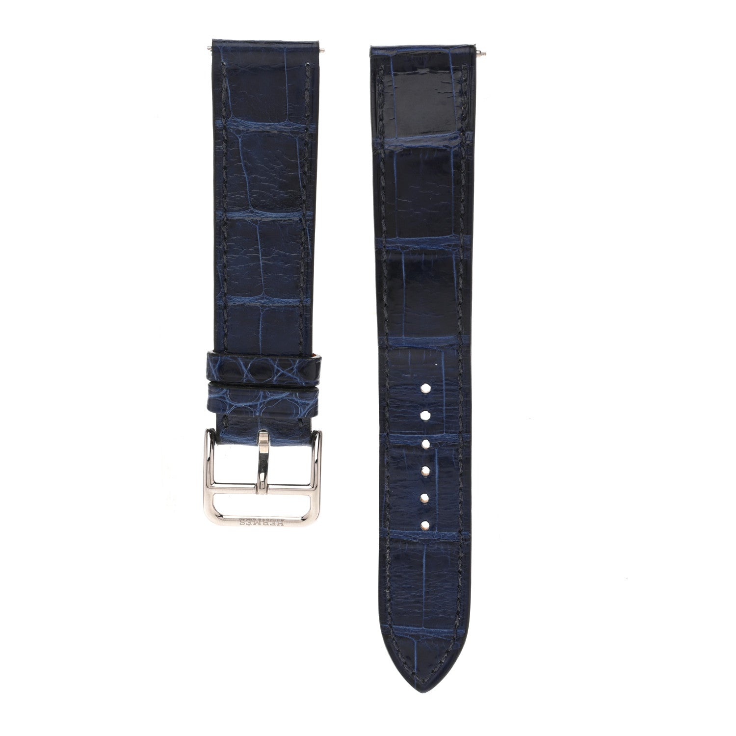 Hermes Shiny Alligator Heure H Hour Watch Strap Bleu Roi 1 of 6