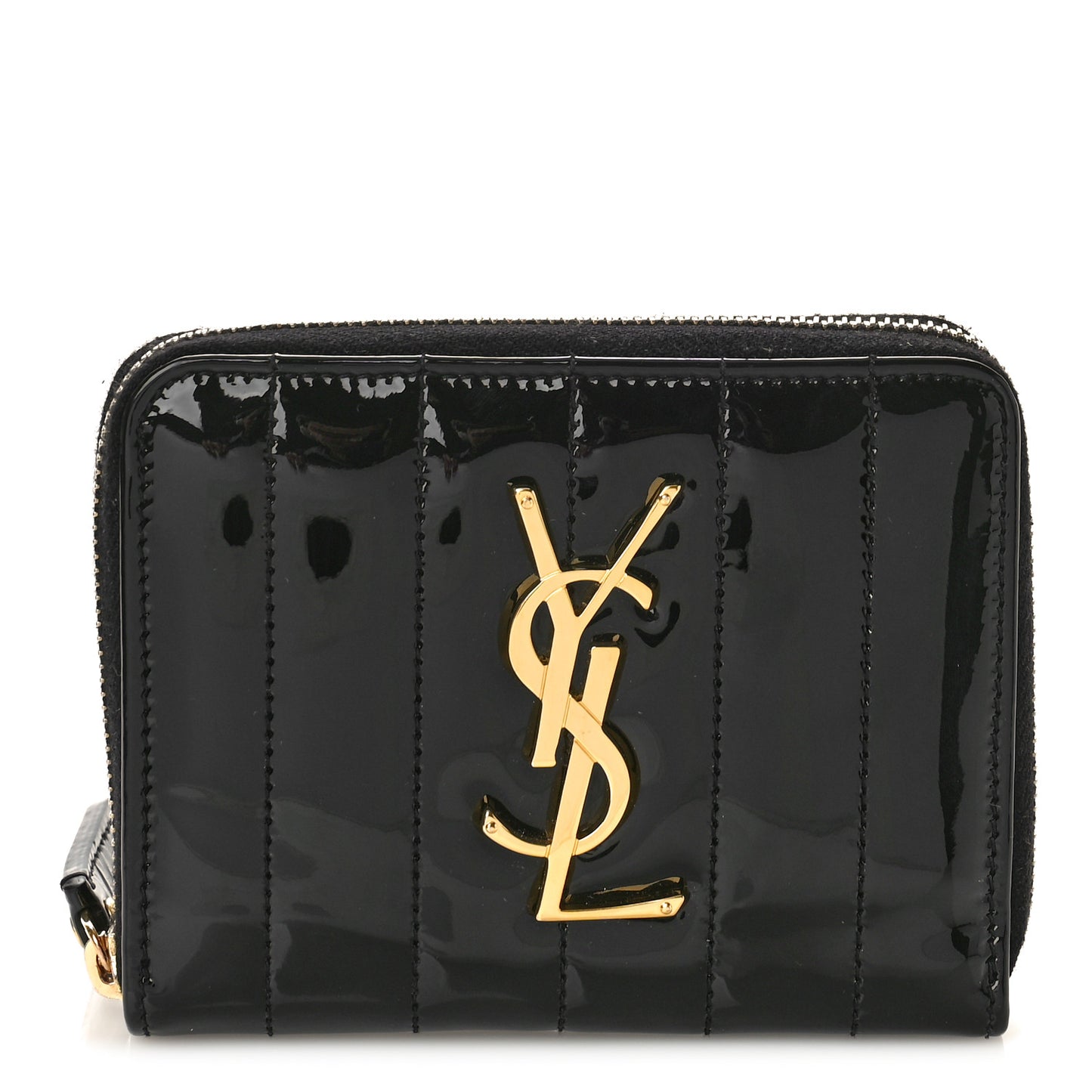 Patent Matelasse Monogram Vicky Zip Around Card Holder Black