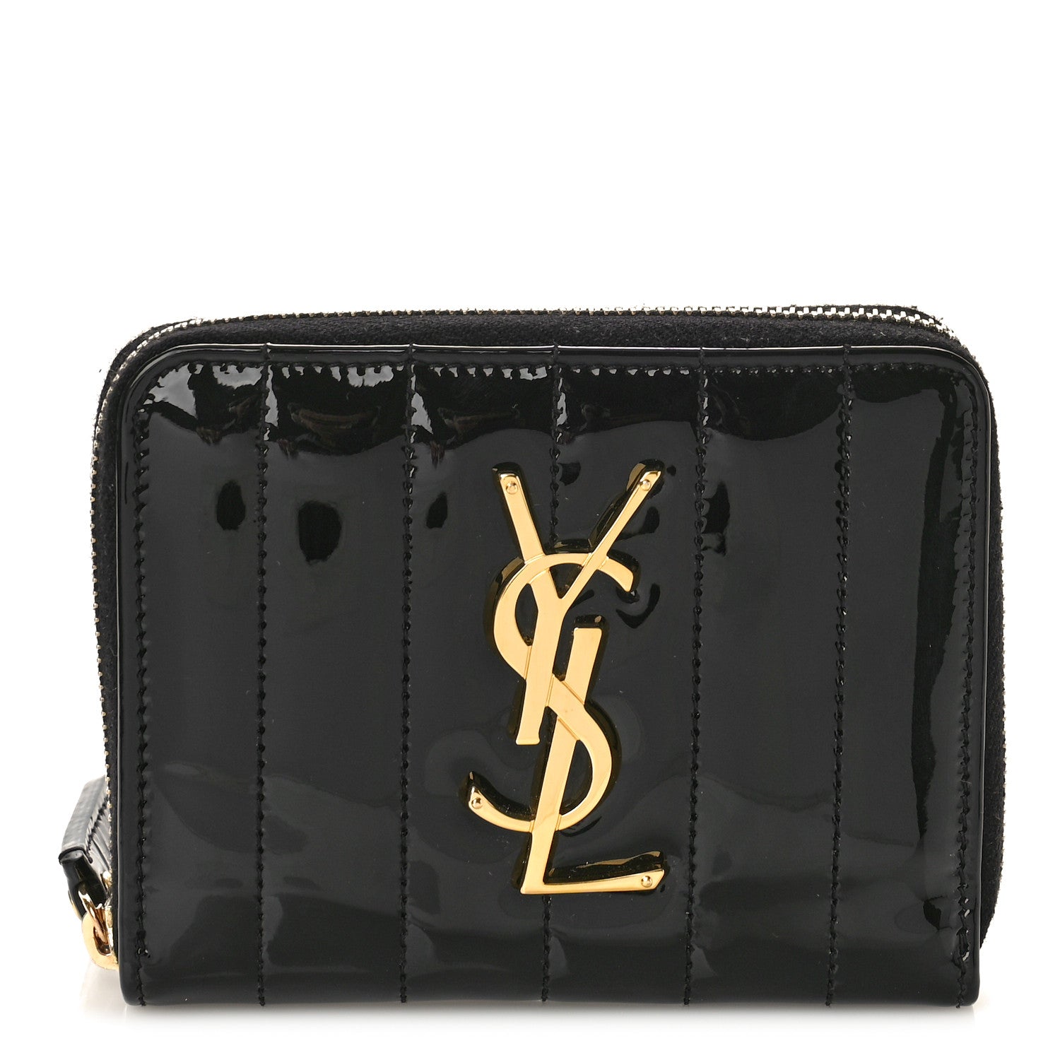 Saint Laurent Patent Matelasse Monogram Vicky Zip Around Card Holder Black 1 of 9