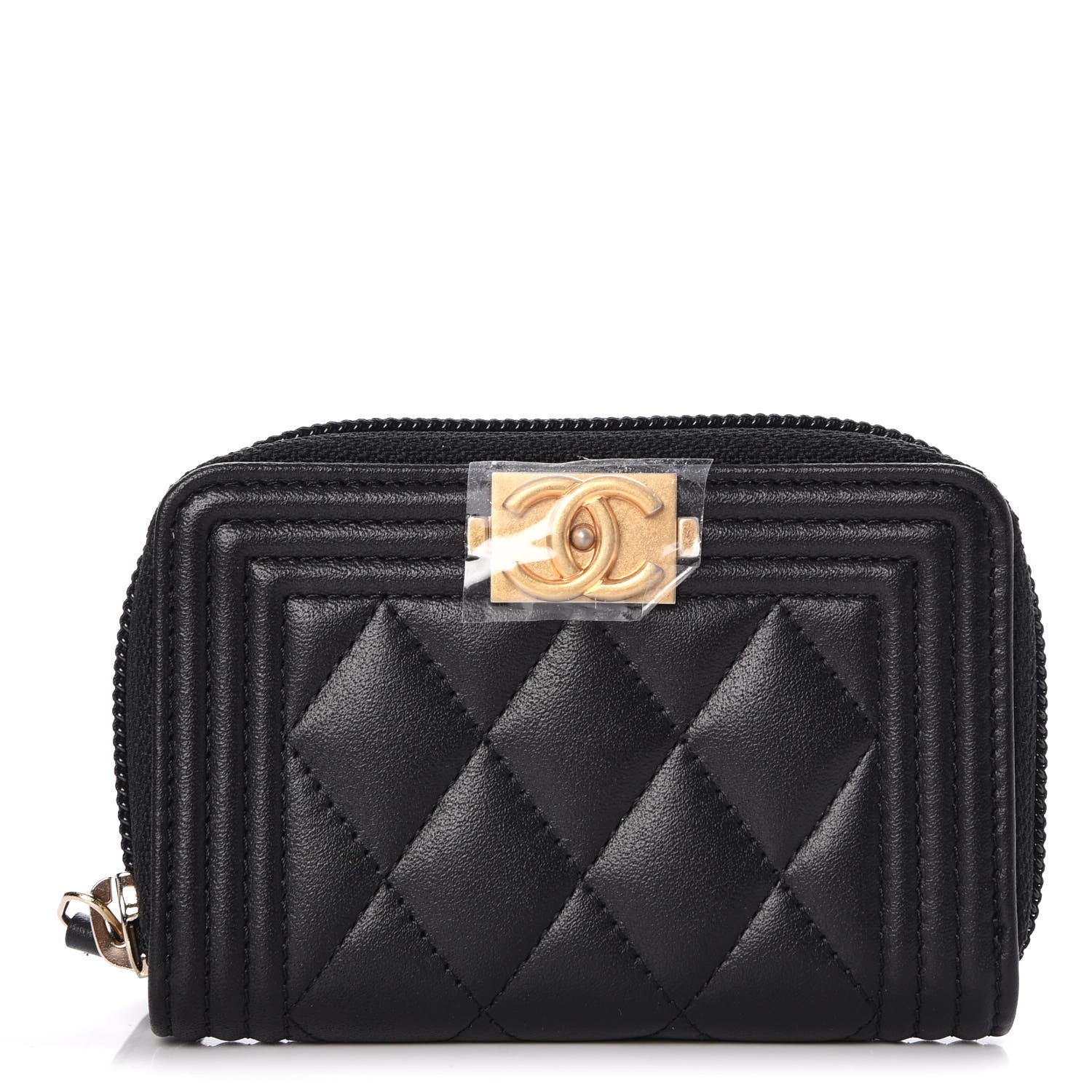 Chanel Calfskin Quilted Zip Around Boy Coin Purse Wallet Black 1 of 8