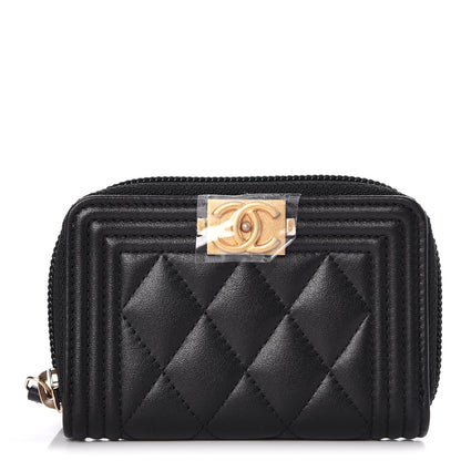 Chanel Calfskin Quilted Zip Around Boy Coin Purse Wallet Black 1 of 8