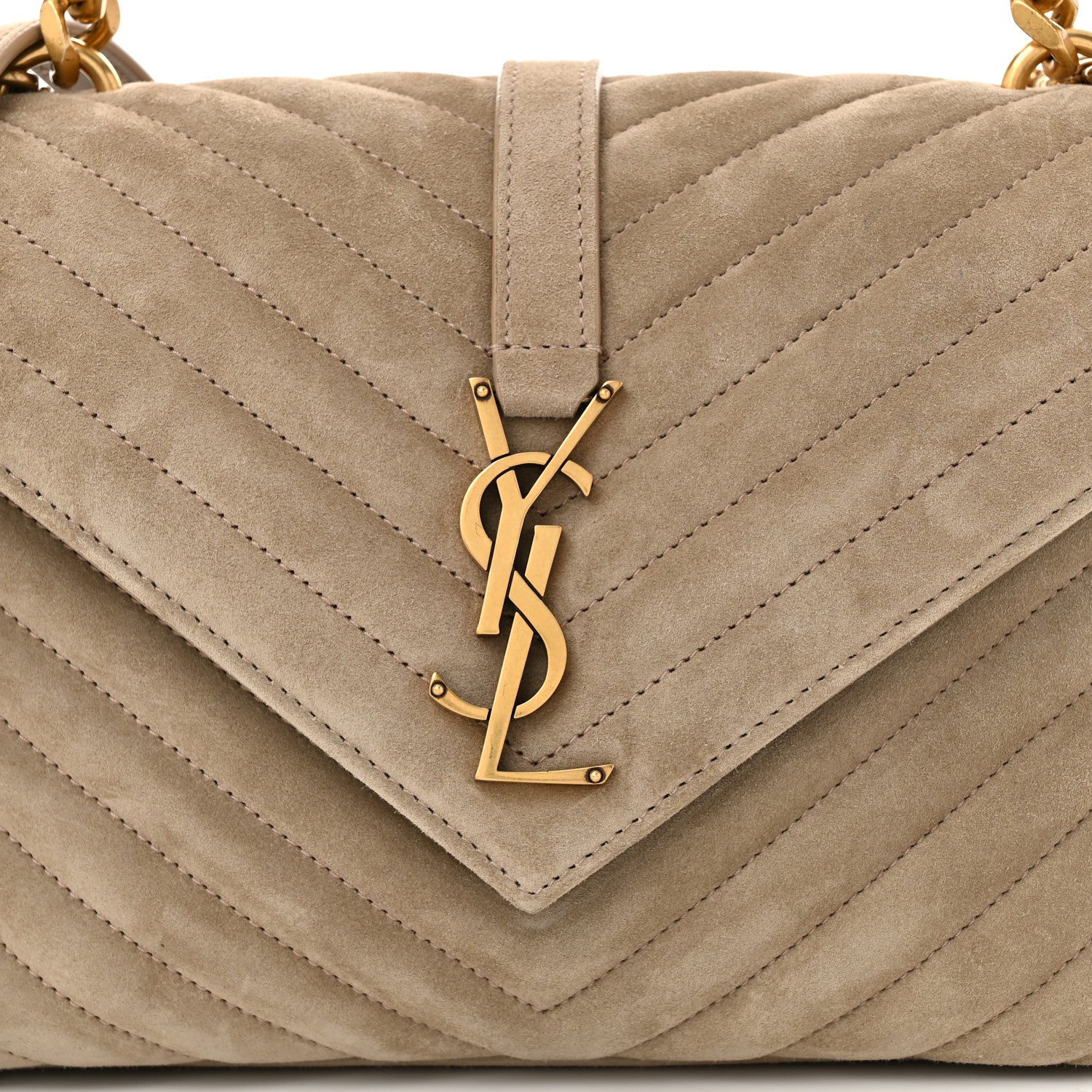 Saint Laurent Suede Matelasse Chevron Monogram Medium College Bag Matte Gold 8 of 10