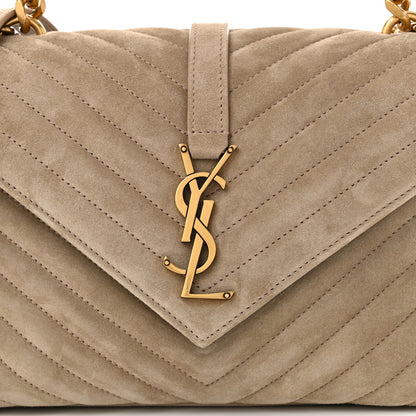 Saint Laurent Suede Matelasse Chevron Monogram Medium College Bag Matte Gold 8 of 10