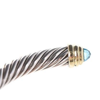 David Yurman Sterling Silver 14K Yellow Gold Blue Topaz 5mm Cable Classics Petite Color Bracelet 4 of 5