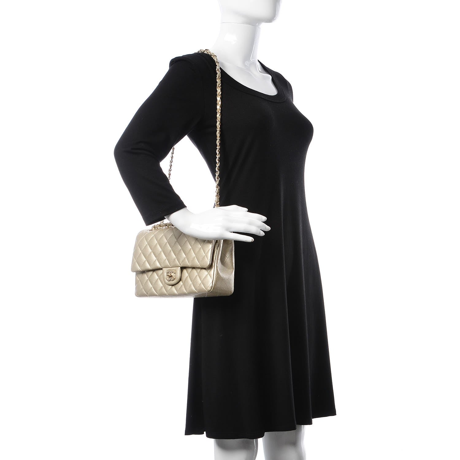 Chanel Metallic Caviar Quilted Medium Double Flap Light Gold 2 of 9