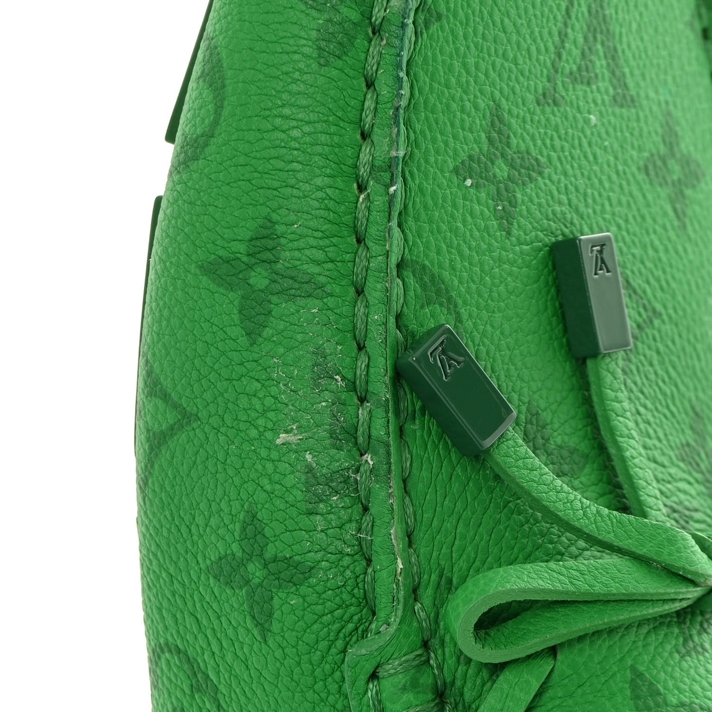Grained Calfskin Monogram Mens Driver Moccasin Loafers 10 Green