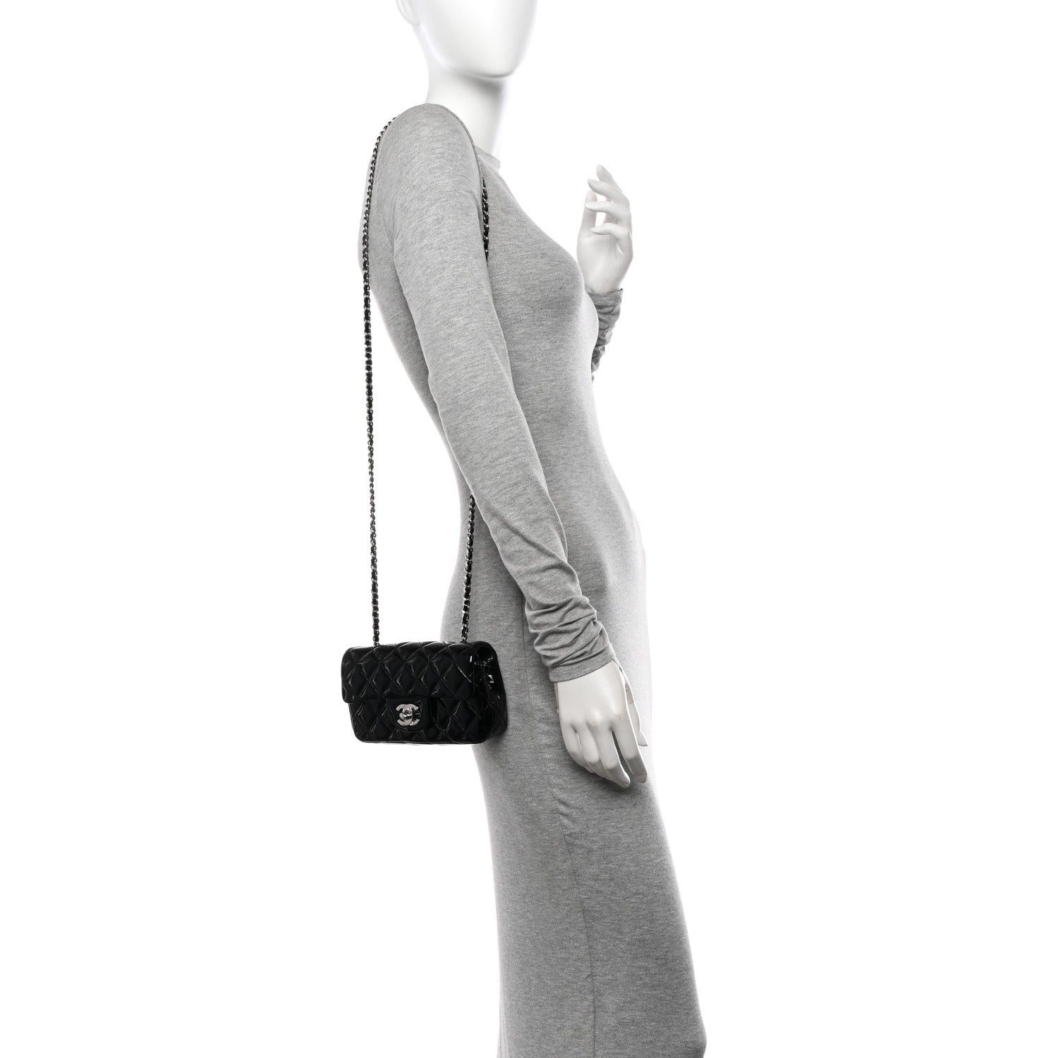 Chanel Patent Calfskin Quilted Extra Mini Rectangular Flap Black 3 of 10