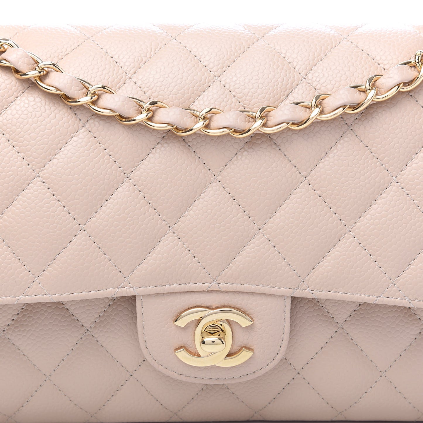 Caviar Quilted Medium Double Flap Beige