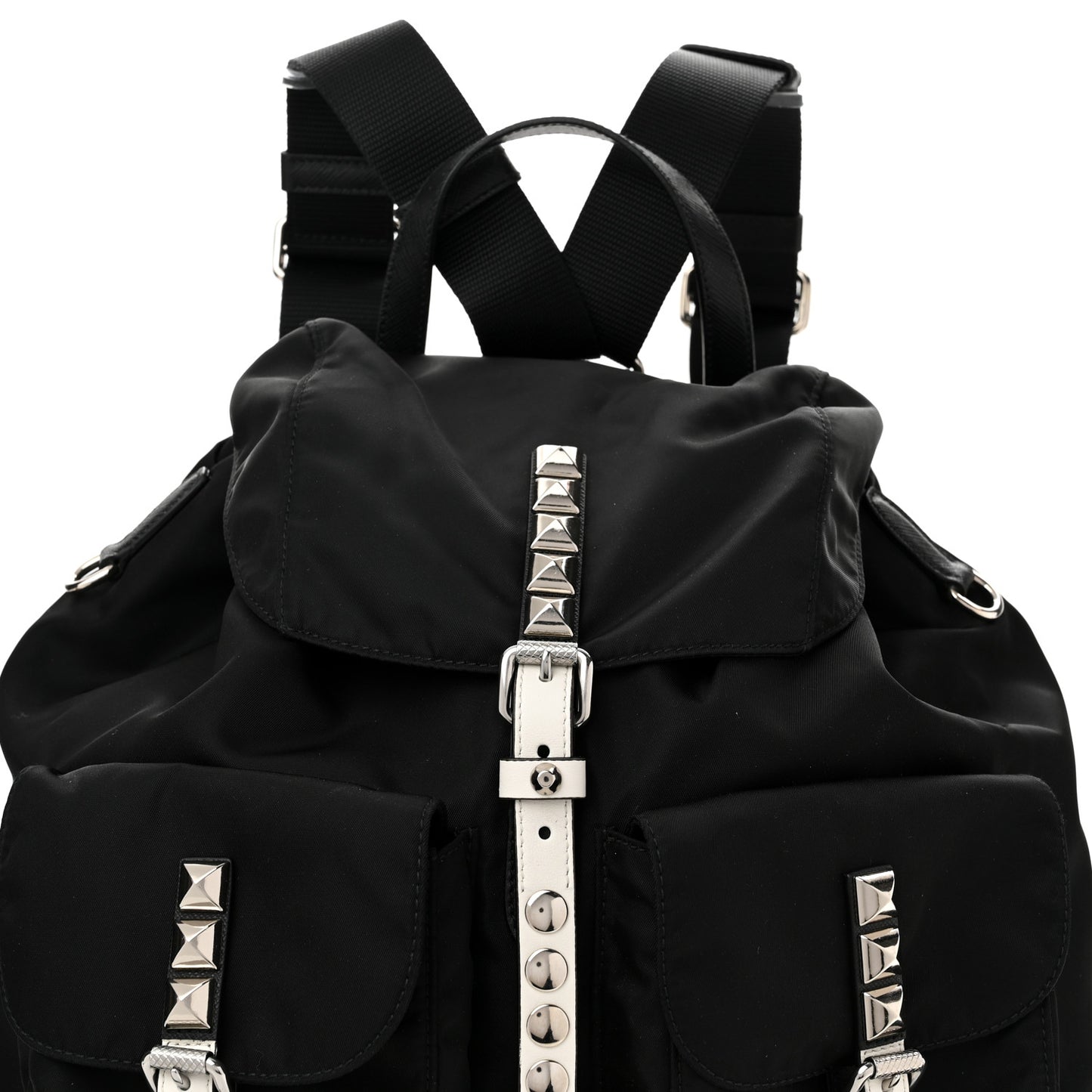 Nylon New Vela Studded Backpack Black White