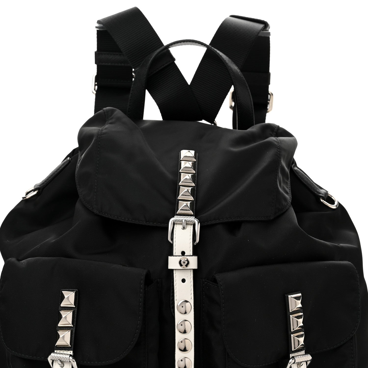 Prada Nylon New Vela Studded Backpack Black White 7 of 9