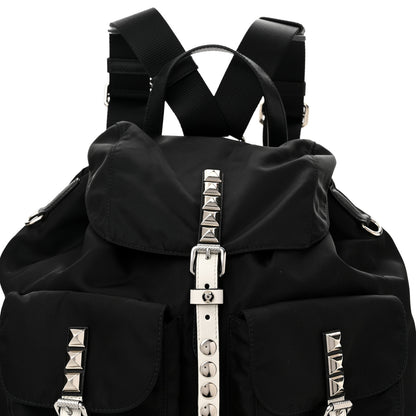 Prada Nylon New Vela Studded Backpack Black White 7 of 9