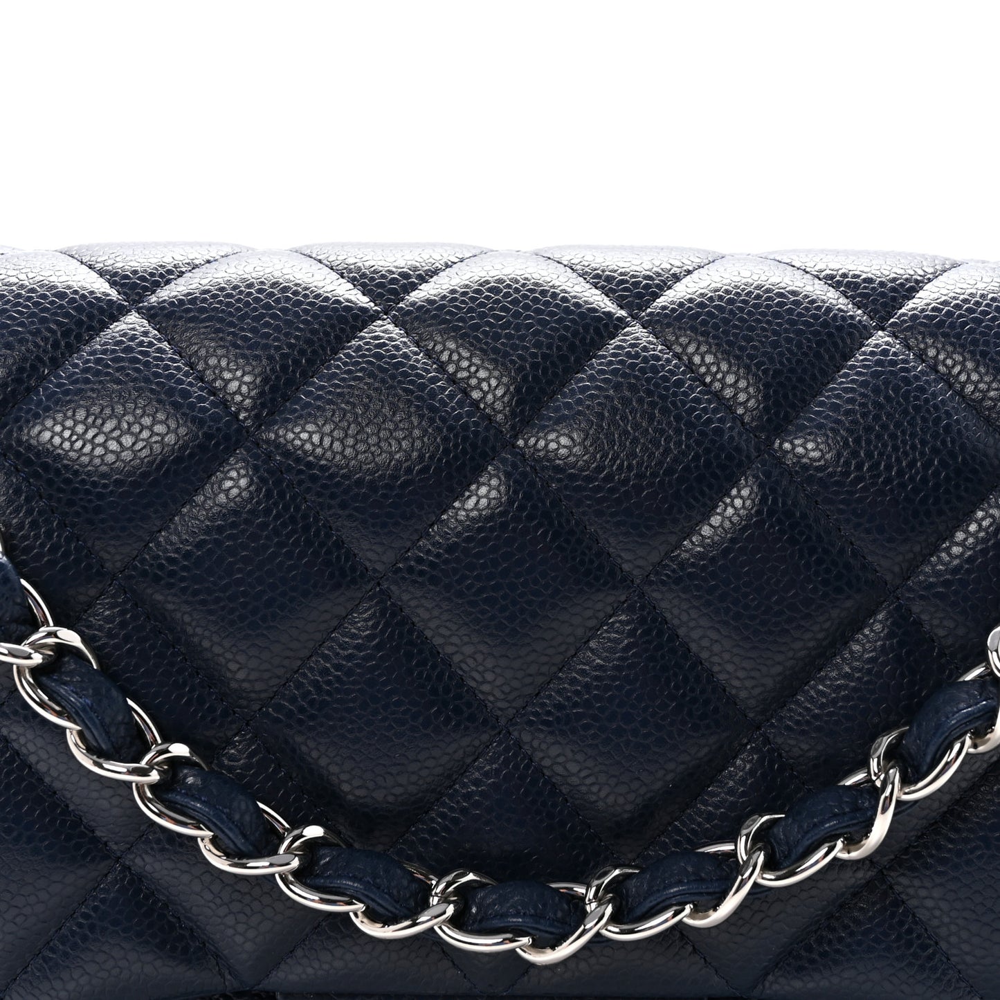 Caviar Quilted Jumbo Double Flap Navy Blue