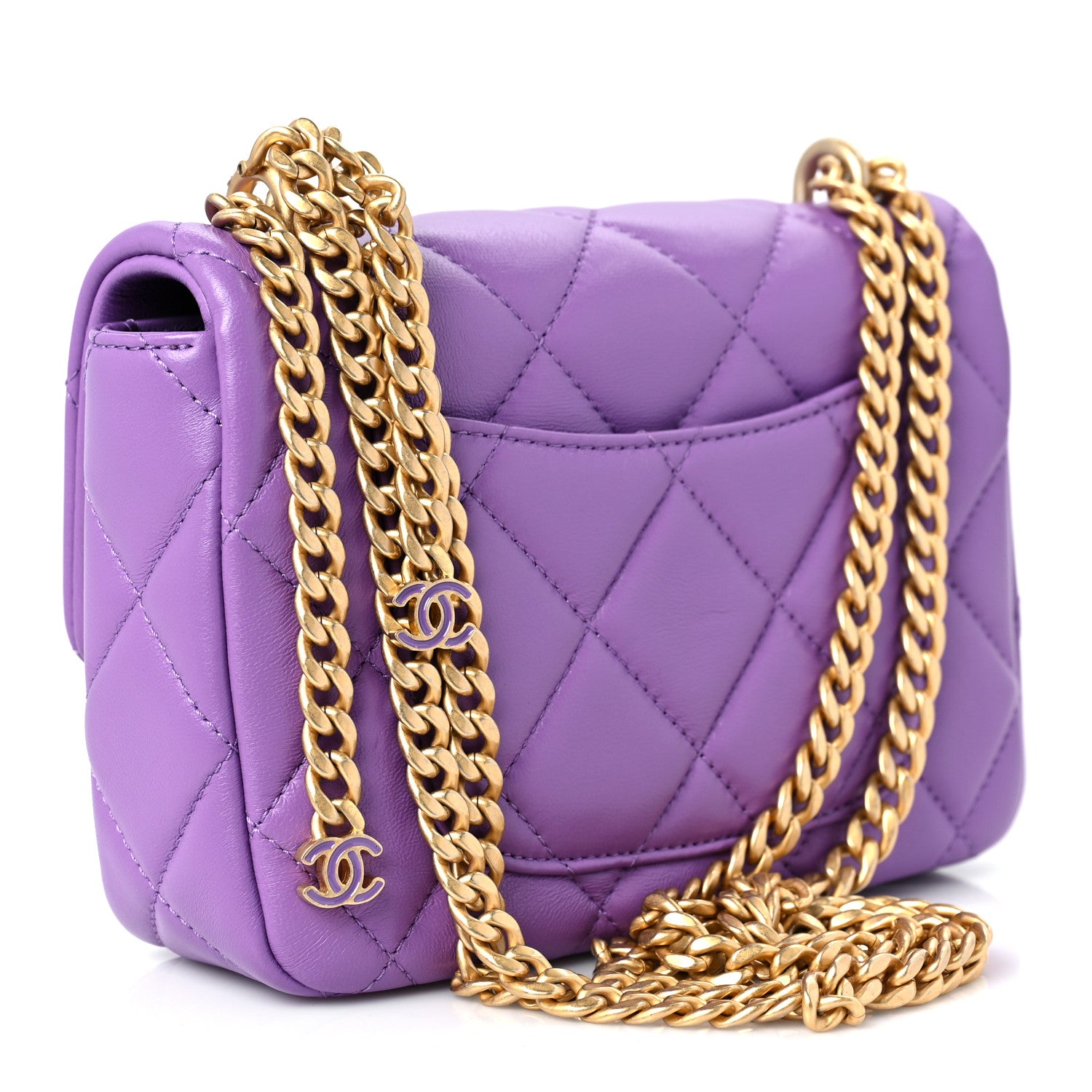 Chanel Lambskin Enamel Quilted Mini Pending CC Square Flap Purple 3 of 9