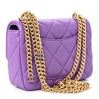 Chanel Lambskin Enamel Quilted Mini Pending CC Square Flap Purple 3 of 9