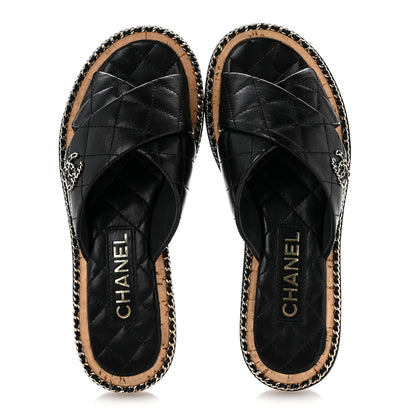 Chanel Lambskin Quilted Chain CC Sandals 36 Black 2 of 11