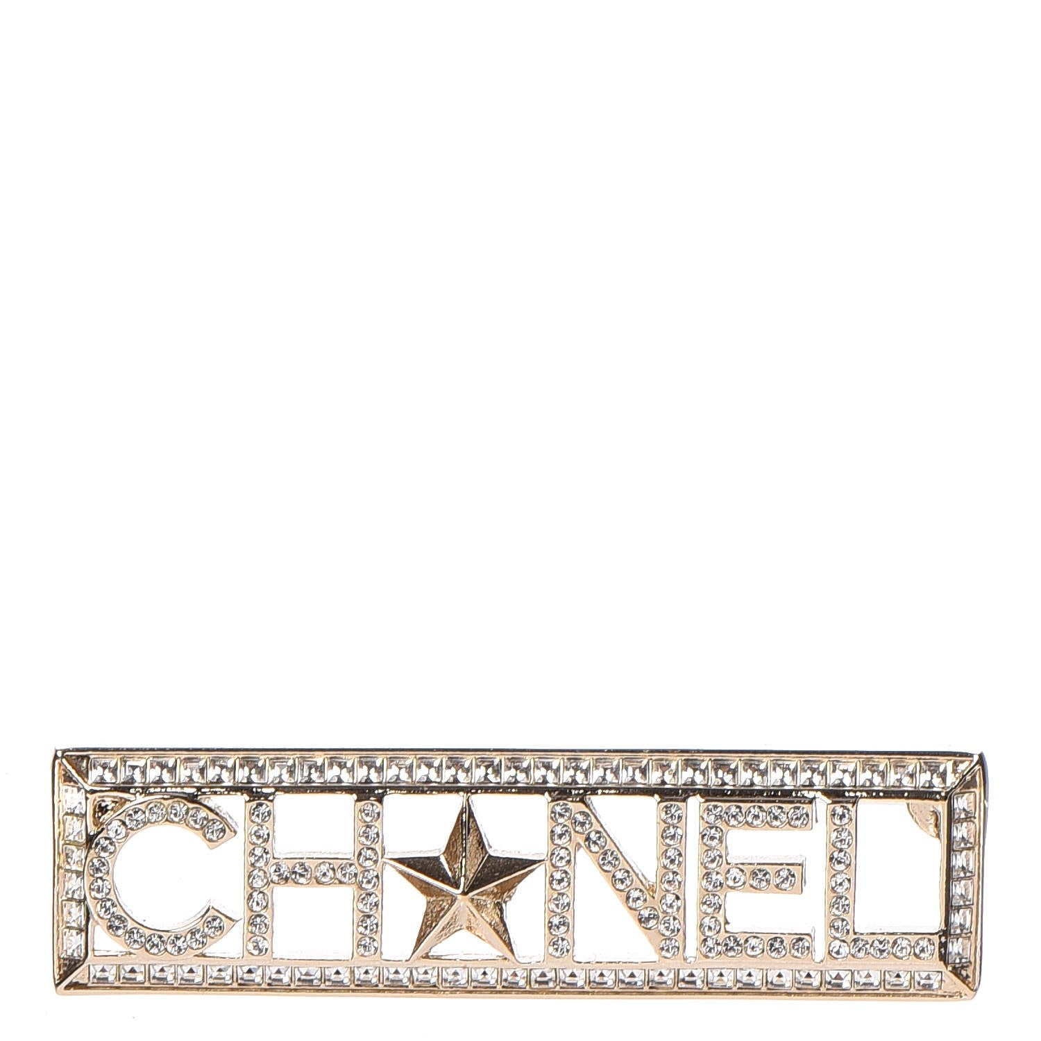 Chanel Baguette Crystal Star Logo Brooch Gold 1 of 5